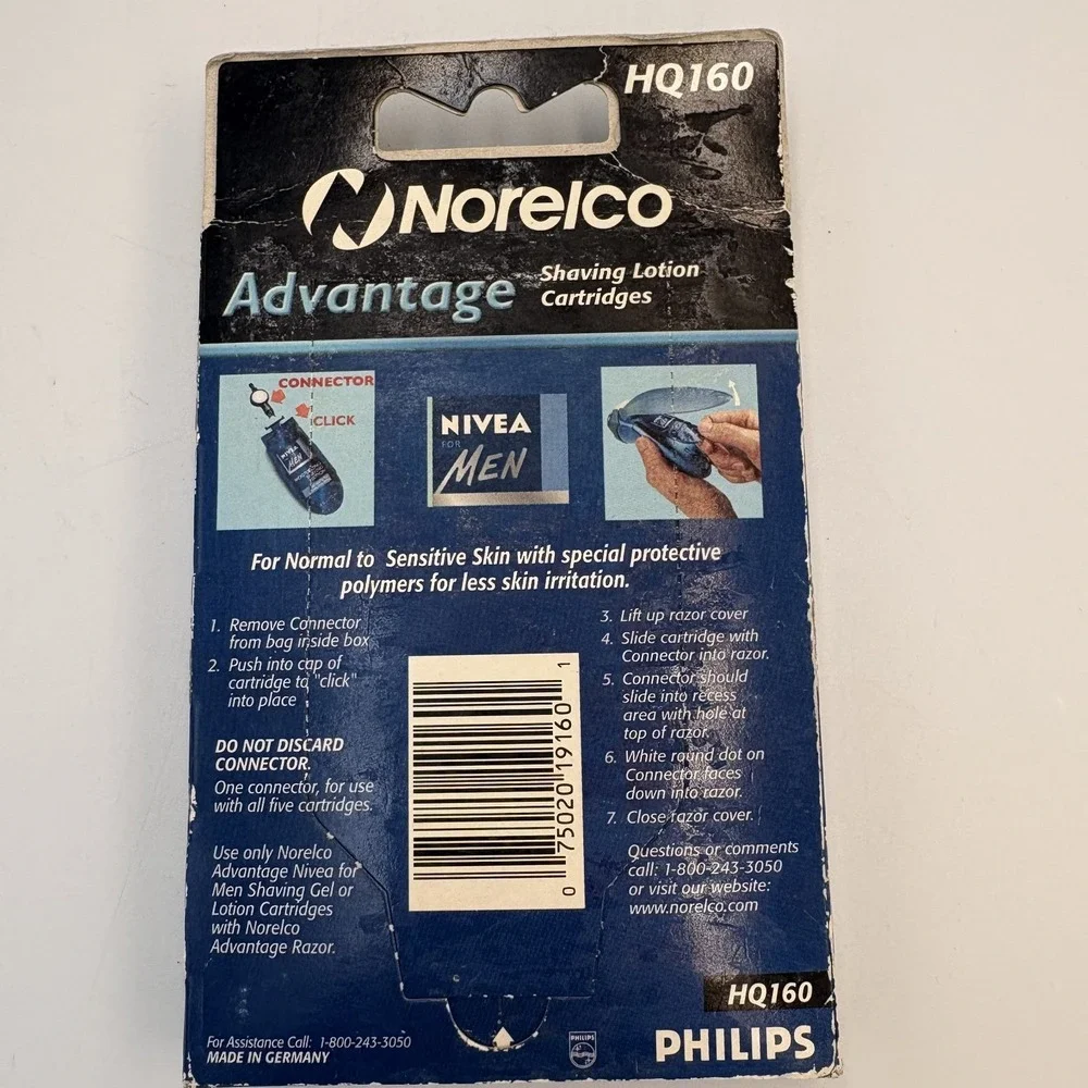 New Norelco Advantage Nivea for Men Shaving Lotion‎ Cartridges HQ160 5 Total